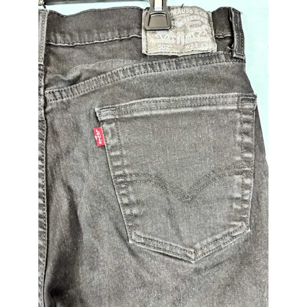 Levis 502 Regular Taper Jeans Mens 34x34 Black Water Less Denim Pants